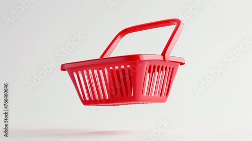 Red shopping basket empty side view floating on the air and oject on white background for shopping advertising design,vector 3d isolated for promotion shopping concept design photo