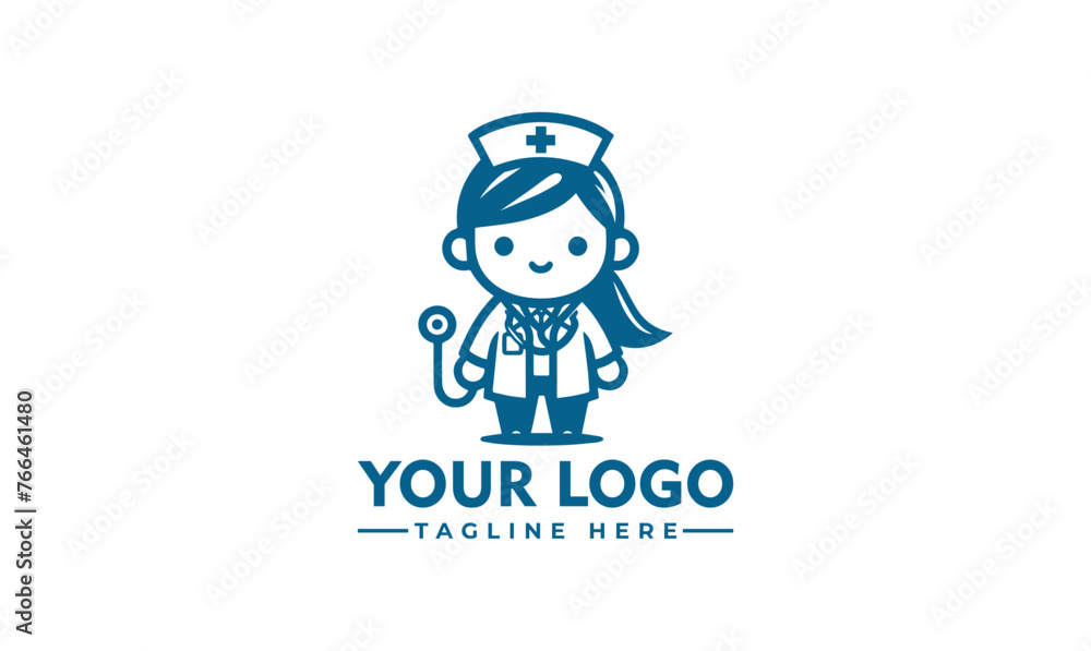 Flat Design Nurse Logo Template: Female Nurse Character Mascot for Medical Branding