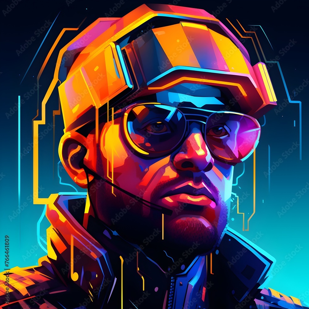 Neon Glowing Fantasy Soldier - A Radiant Display of Digital and Style