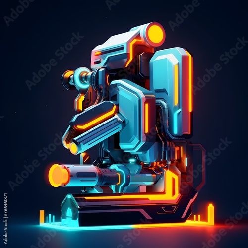 Neon Glowing Robot: A Geometric-style Machine of Fantasy and Future