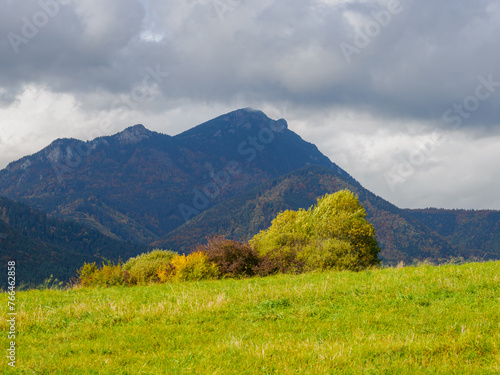 Autumn Mountain Landscape.. View of the peak Veľky Choc in Hoczanskie Mountains Range. Zilina Region. Beszeniowa Slovakia.
