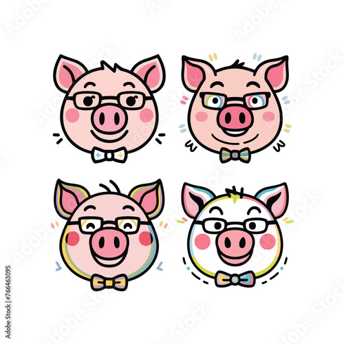 Cute baby pig head vector, icons and clip art