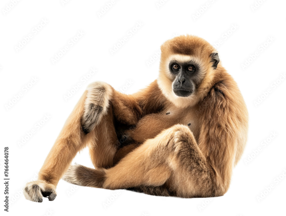 resting gibbon png cutout isolated on white and transparent background resting gibbon png cutout isolated on white and transparent background