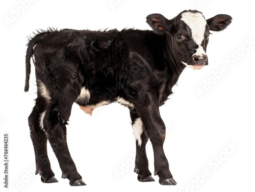young black calf, baby cow png side view cutout isolated on white and transparent background