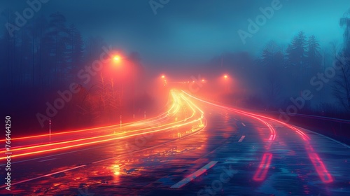 Vector simulation portrays the long exposure effect of night traffic.