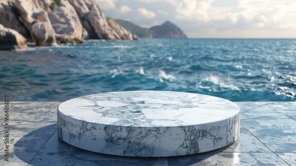 Round Marble Table on Tiled Floor