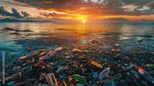 Polluted ocean. Garbage and waste. Animals suffer from pollution. Ecological disaster concept. AI-generated.