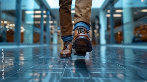 Person Walking on Tiled Floor