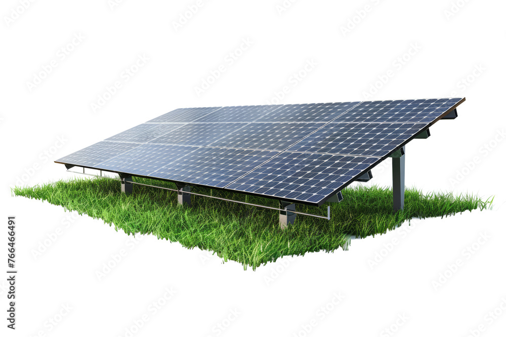 Photovoltaic Solar Panels isolated on white background. Concept of renewable and sustainable energy - obrazy, fototapety, plakaty 