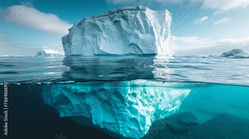 Massive Iceberg Drifting in Ocean Cloudscape