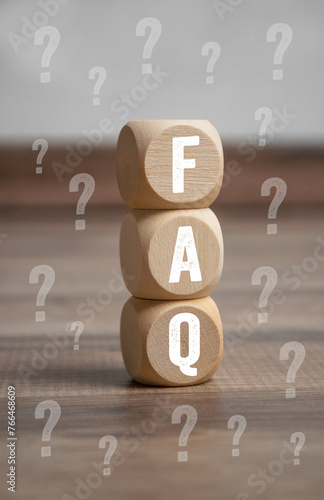 Cubes and dice with acronym faq frequently asked questions © Stockwerk-Fotodesign