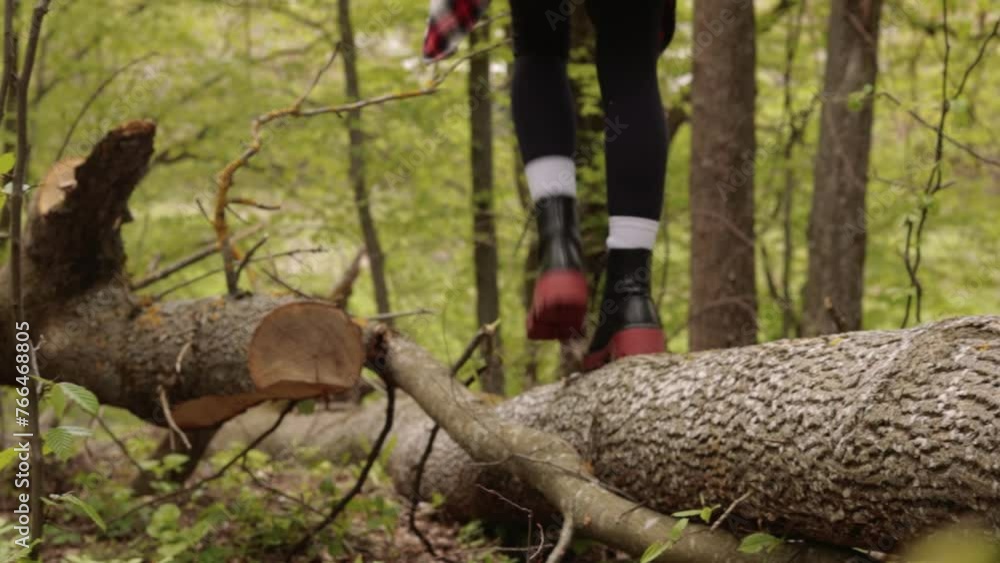 Tourism. Woman walking on a log in boots. Hiking, travelling, camping, trekking concept. Journey in forest nature park, summer sunny day recreation
Tourism. Woman walking on a log in boots. Hiking, travelling, camping, trekking concept. Journey in forest nature park, summer sunny day recreation
