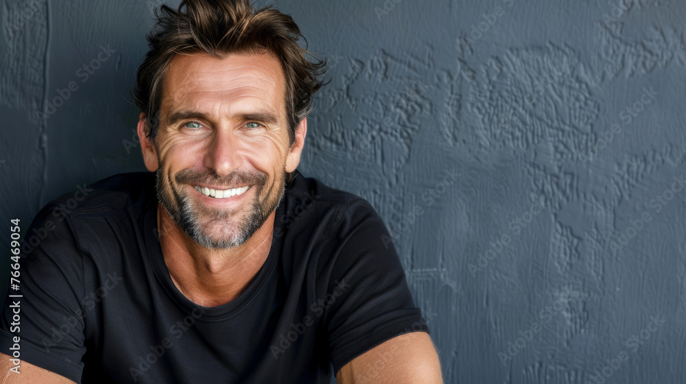 Portrait of a Handsome Man with a Genuine Smile Against a Textured Background