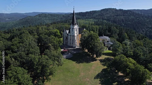 Aerial view of Basilica of the Visitation of the Blessed Virgin Mary (Putnicka bazilika Panny Marie, Marianska hora) near Levoca, small medieval town in Slovakia. photo