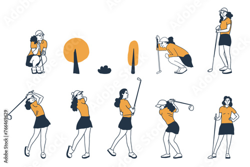 Golf Players Women in different post 