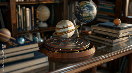 Desk with Solar System Model and Astronomy Books