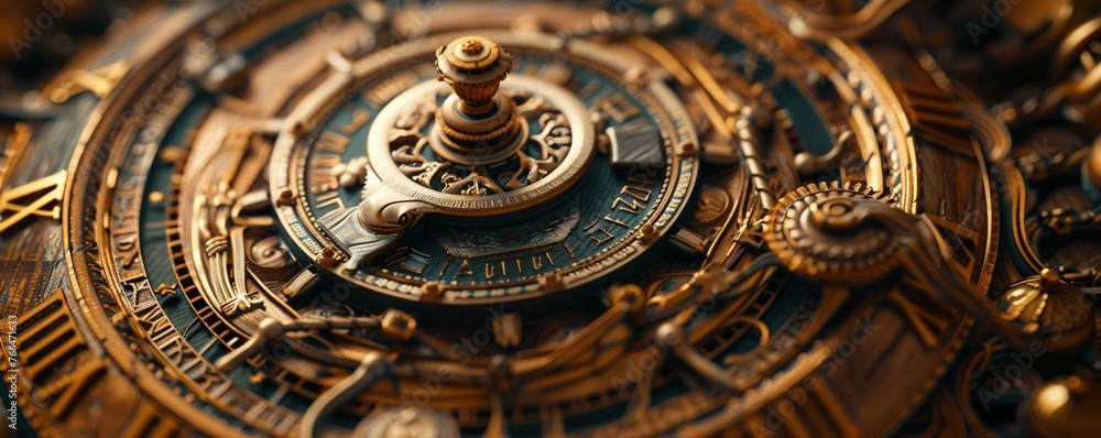 Focus on the intricate design elements of an ancient invention in a close-up shot Illustrate how these details symbolize the ingenuity and cultural impact of the invention on society