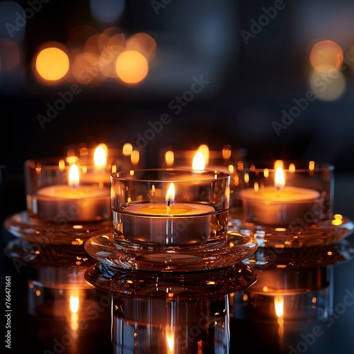 Illuminate the darkness with a captivating rear view of elegantly arranged candles casting flickering shadows Evoking warmth, mystery, and tranquility