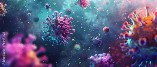 A Colorful illustration concept of virus spread and the importance of protection against infectious diseases. photo