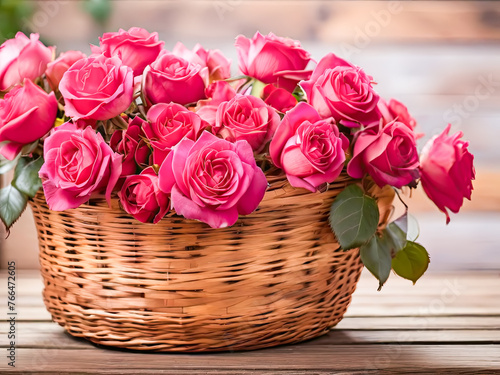 Rose flowers in a basket.