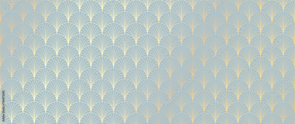 Fototapeta premium Luxury art deco seamless pattern background vector. Abstract elegant art nouveau with delicate golden geometric line vintage decorative minimalist texture style. Design for wallpaper, banner, card.