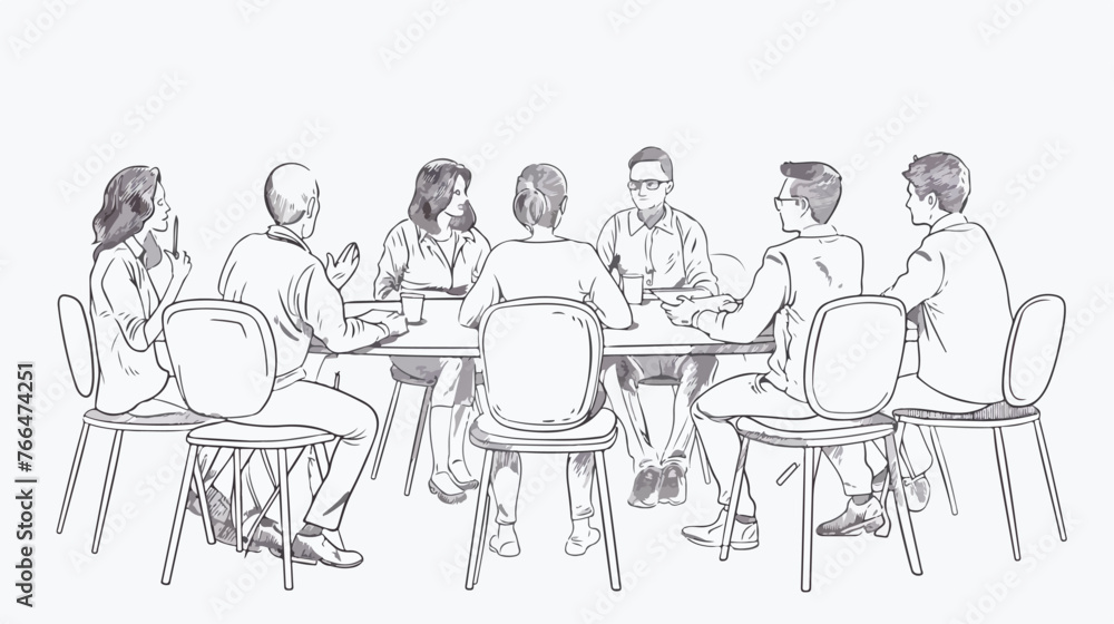 Teamwork meeting line drawing vector illustration des