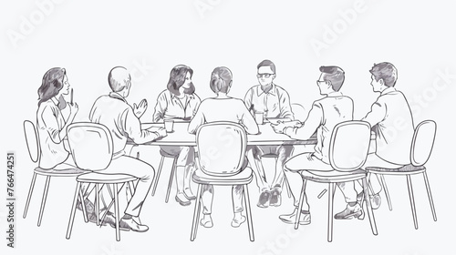 Teamwork meeting line drawing vector illustration des © Blue
