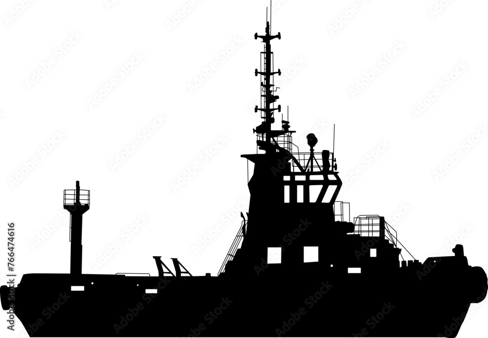 Silhouette on a white background of a transport ship