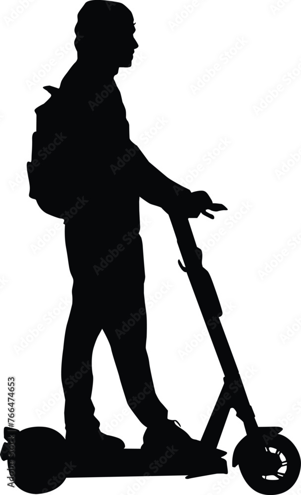 Silhouette on a white background of a people on electric scooter Silhouette on a white background of a people on electric scooter