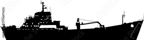 Silhouette on a white background of a ship military destroyer photo