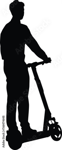 Silhouette on a white background of a people on electric scooter