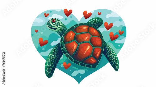 Valentine Turtle Heart Flat vector isolated on white © Blue