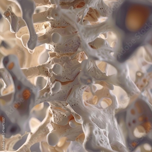 A 3D animated transformation of brittle bones becoming fortified with calcium deposits, shown beneath a rejuvenating layer of skin, highlighting the healing power of nutrition , vibran