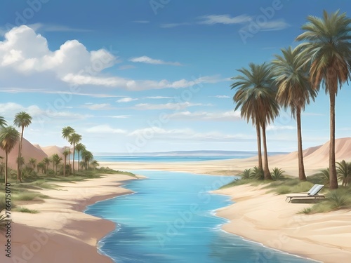 beach with palm trees © Chaxiong