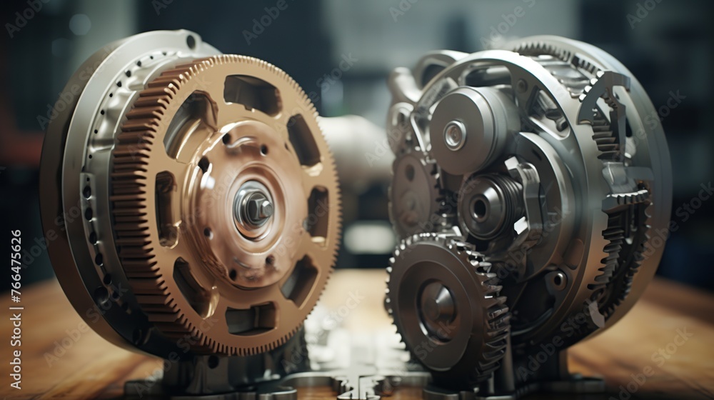 Split comparison view of different old vs new car automatic transmission gear part at garage or repair factory station. Split comparison view of different old vs new car automatic transmission gear part at garage or repair factory station.