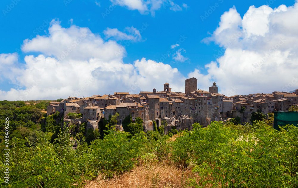 Panoramic view of Vitorchiano's historic village with charming homes and iconic church towers.