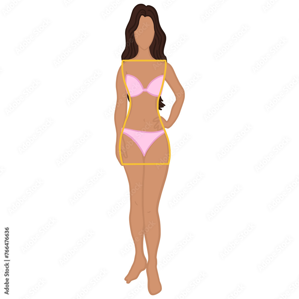 Hourglass Body Woman Portrait With Geometric illustration on transparent background