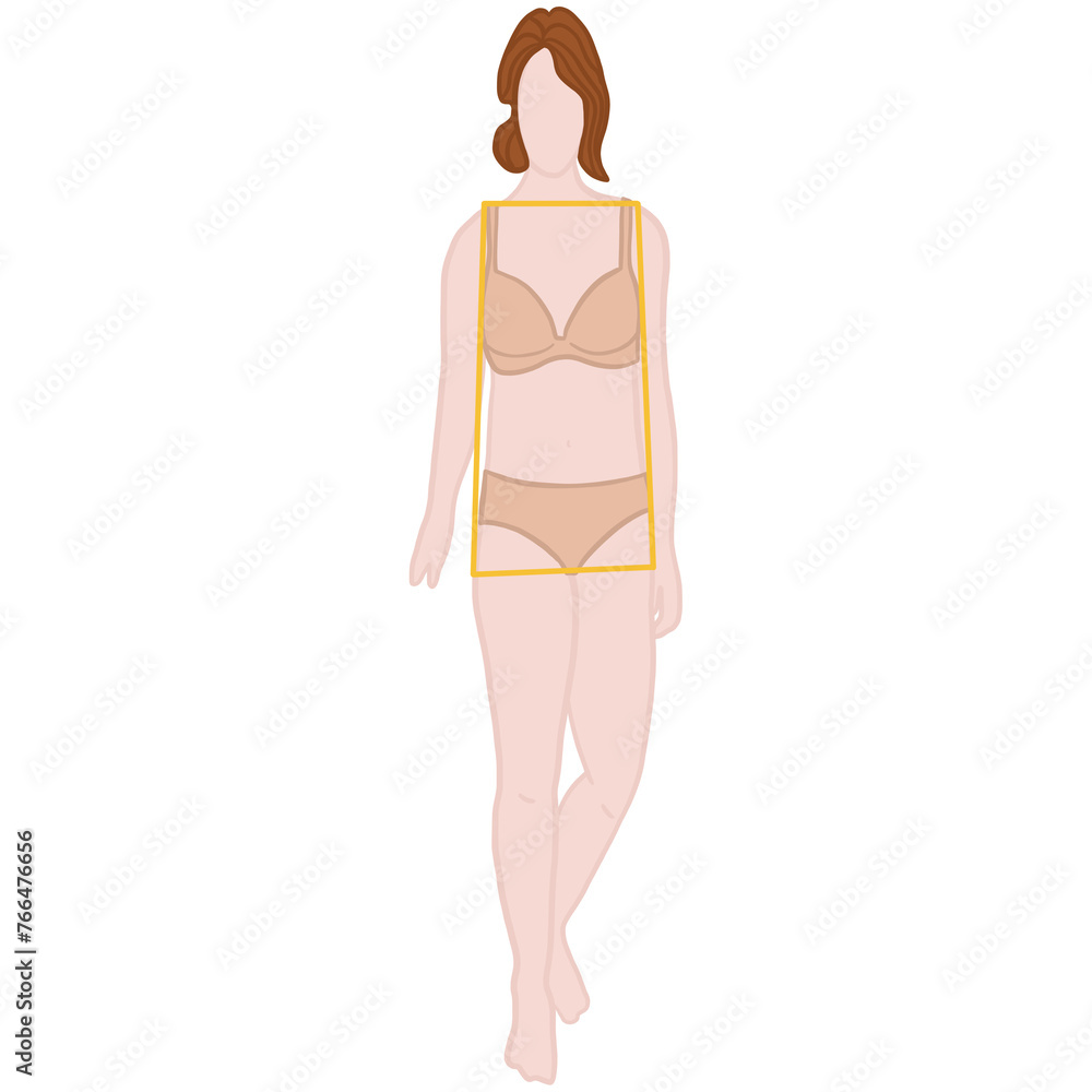 Rectangular Body Woman Portrait With Geometric illustration on transparent background