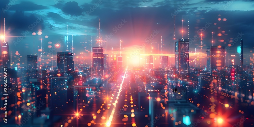 Evolution of Cybersecurity: A Futuristic Cityscape with Secure Data Towers and Encrypted Networks. Concept Cybersecurity Trends, Futuristic Technology, Secure Data Infrastructure, Encrypted Networks