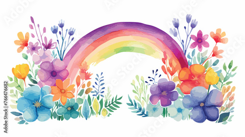 Watercolor Boho Rainbows Flat vector isolated on white