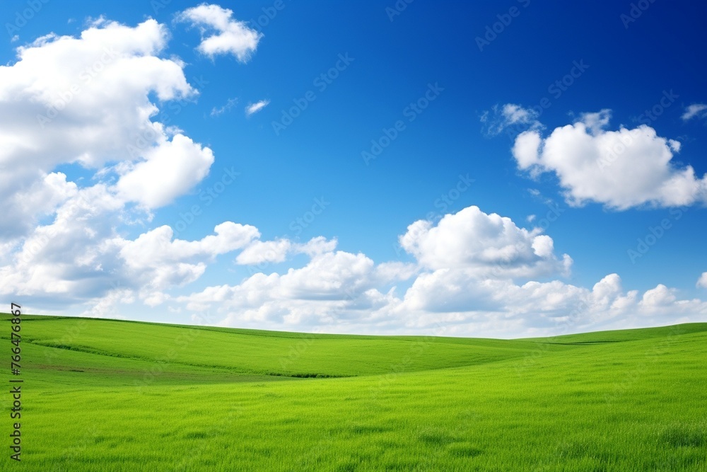 Green Field Under Blue Sky With Clouds