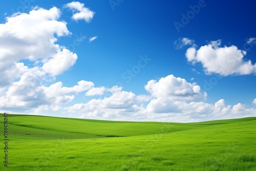 Green Field Under Blue Sky With Clouds