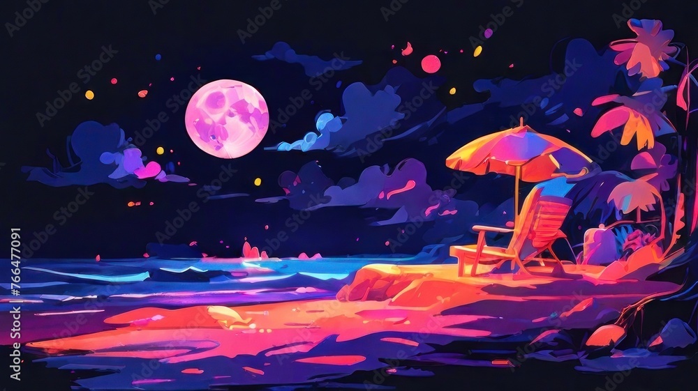 beach neon painting moon background beach neon painting moon background