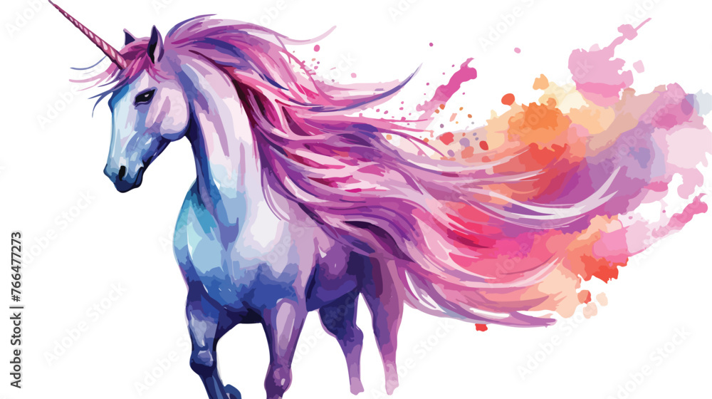 Watercolor fantasy unicorn clip art. Flat vector  - obrazy, fototapety, plakaty 