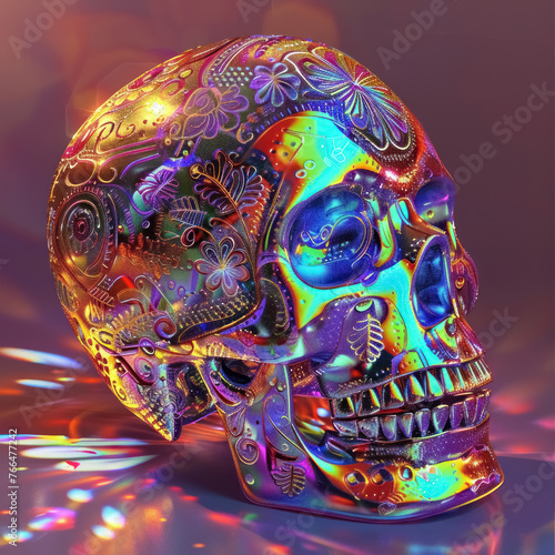 colorful patterned cinco de mayo skull art, day of the dead celebration, mexican culture