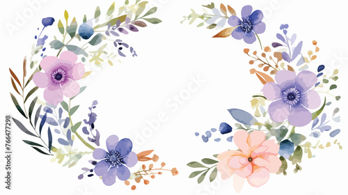 Watercolor Floral Wreath Flat vector isolated on white