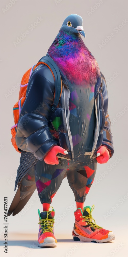 Giant pigeon, a bird in modern clothes. in modern clothes. Anthropomorphic concept, 3d, background image for mobile phone, ios Android, banner for instagram stories vertical wallpaper Giant pigeon, a bird in modern clothes. in modern clothes. Anthropomorphic concept, 3d, background image for mobile phone, ios Android, banner for instagram stories vertical wallpaper