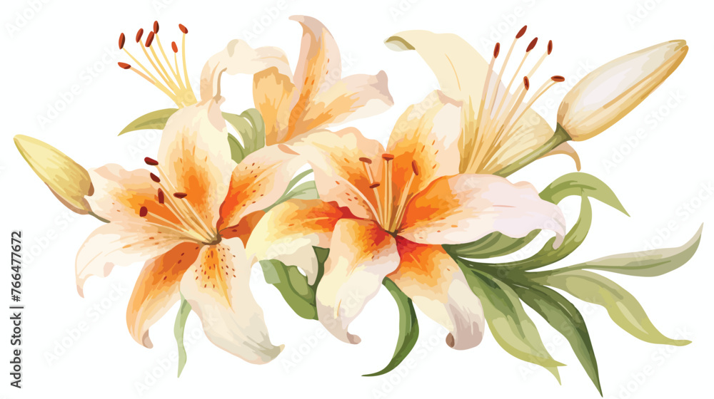 Watercolor Lily Flat vector isolated on white background