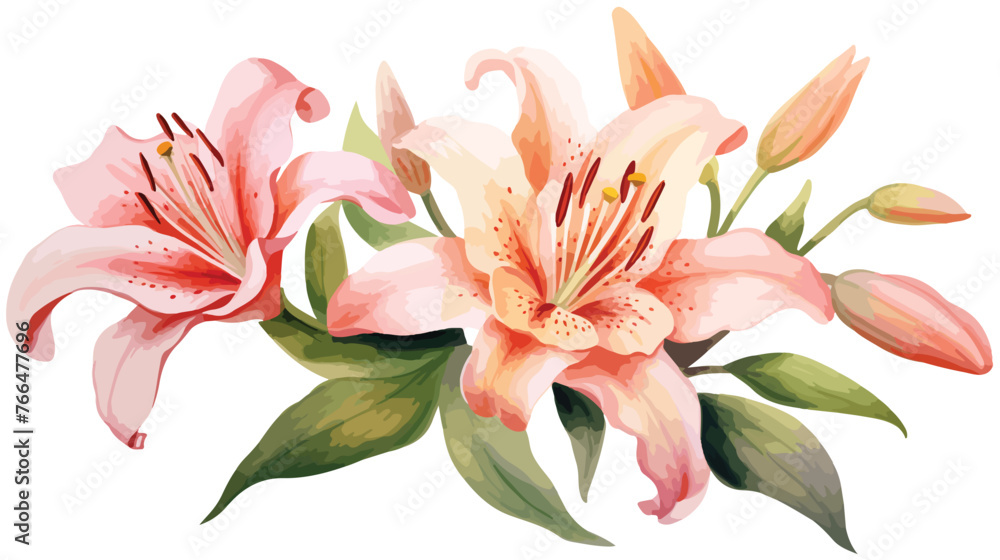 Watercolor Lily Flat vector isolated on white background