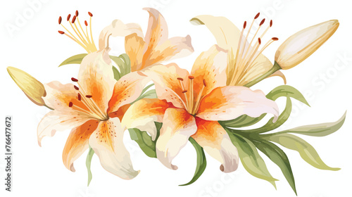 Watercolor Lily Flat vector isolated on white background